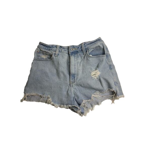 Hollister Women’s Distressed Light Wash Denim Ultra High Rise Mom Short Size 26 - Picture 1 of 5